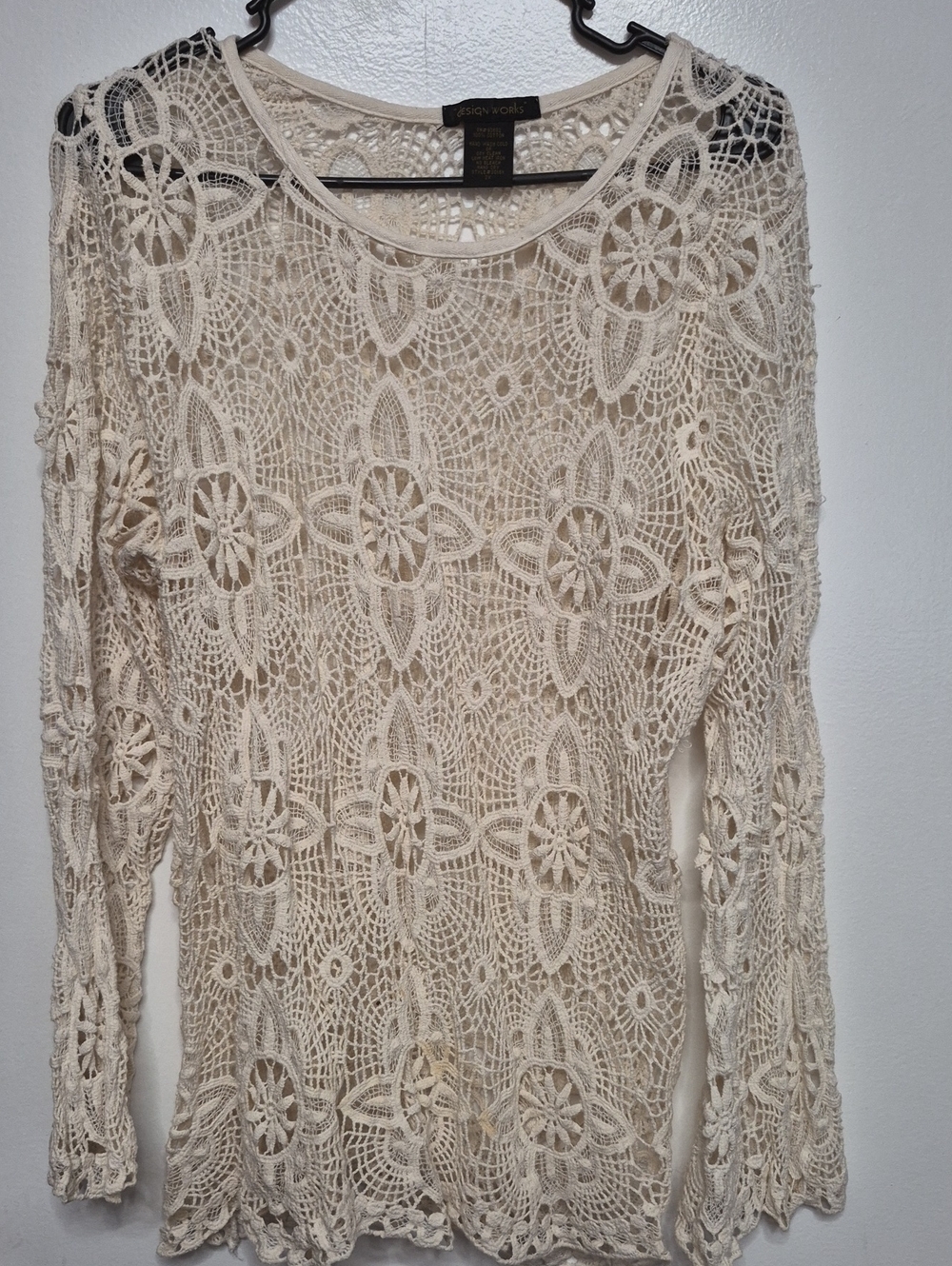 Crochet Floral Long Sleeve Top - Cream